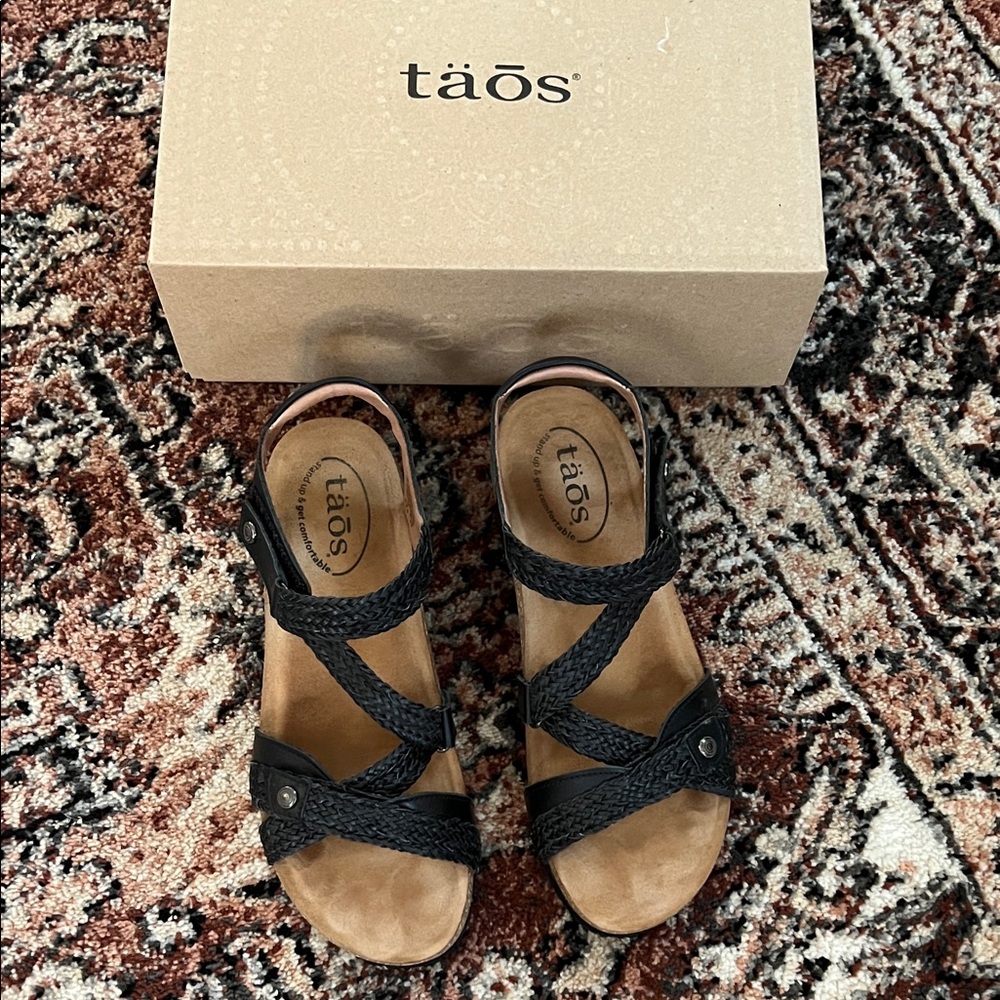 Taos Footwear Black Braided Trulie Sandals
